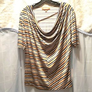 ELLEN TRACY STRIPED DRAPE SHORT SLV TOP SZ L